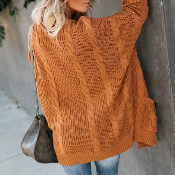 NWT Camel Cable Knit Pocket Boyfriend Cardigan - Picture 6 of 8